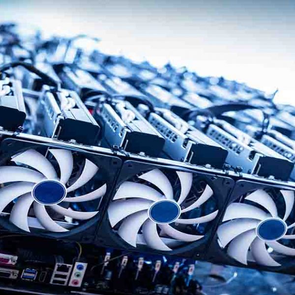 Big IT machine with fans. Cryptocurrency business. Bitcoin mining farm
